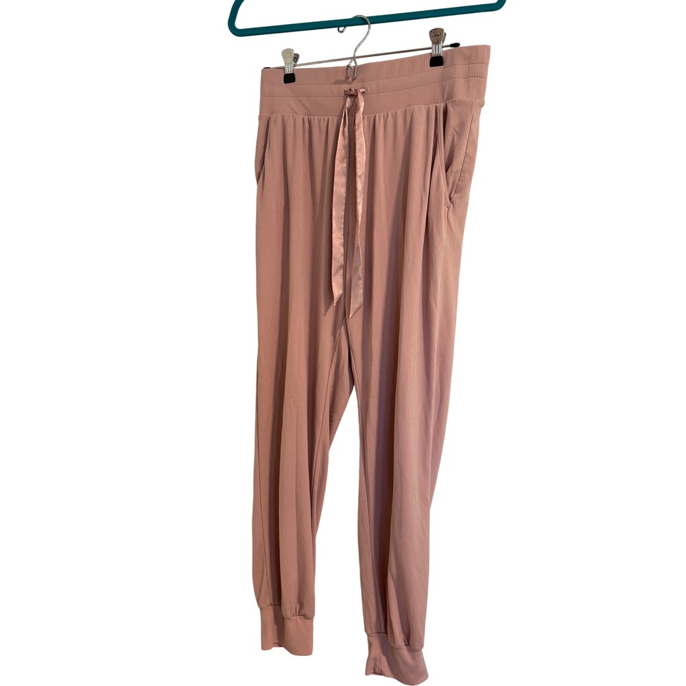 Victoria's Secret Ribbed Jogger Pants Pink Satin Drawstring Lounge Sleepwear M